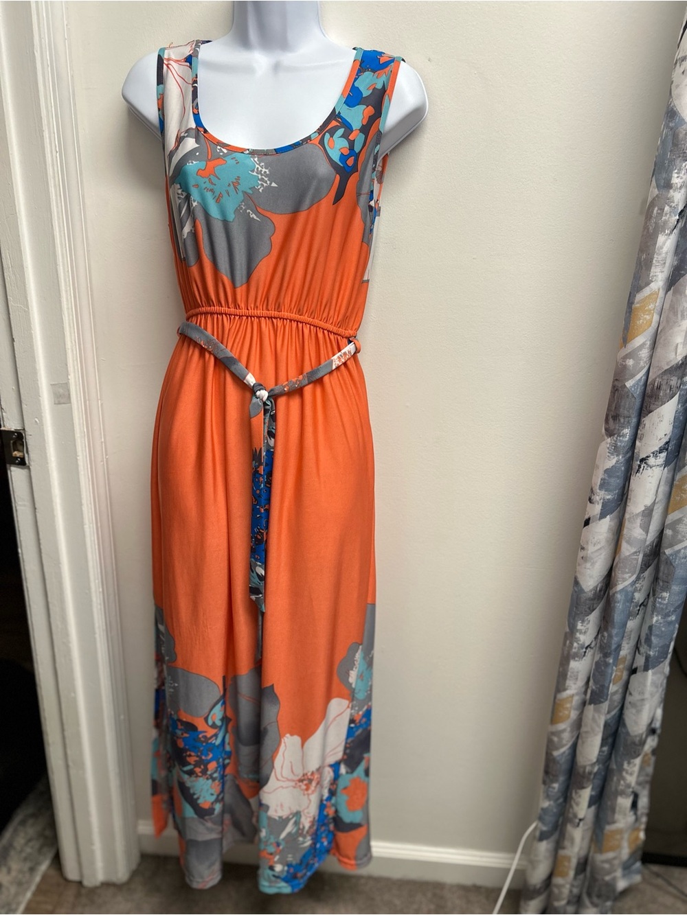 Jon & Anna Orange Floral-Accent Sleeveless Maxi Dress